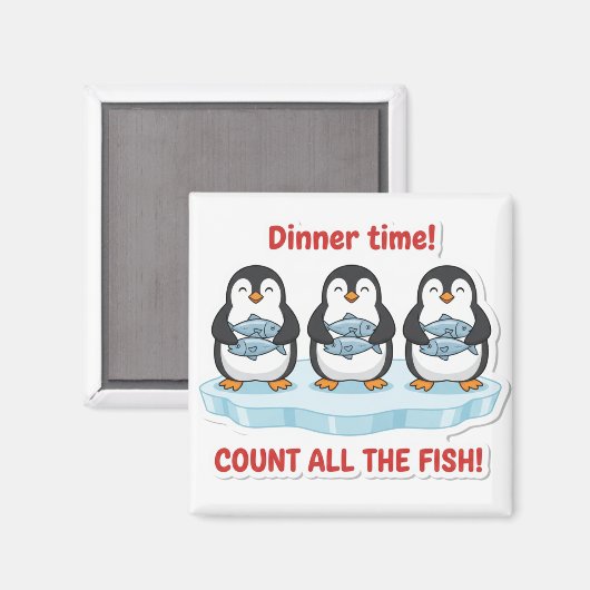 Cute Penguins Dinner Time Counting Fish Math Game Magneet (Voorkant / Achterkant)