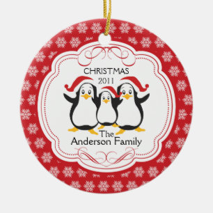 Cute Penguins Familie van 3 kerstversiering Keramisch Ornament
