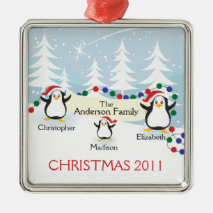 Cute Penguins Familie van 3 kerstversiering Metalen Ornament