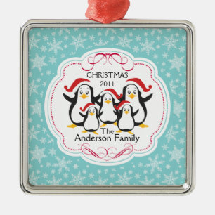 Cute Penguins Familie van 5 kerstversiering Metalen Ornament