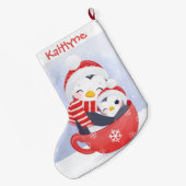 Cute Penguins in een Cup Grote Kerstsok (Achterkant (Hangend))