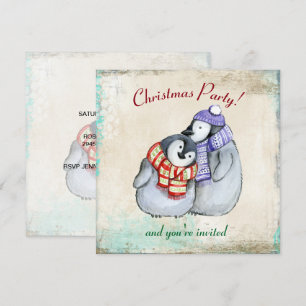 Cute Penguins in Winter Scarves en Petten Kerstmis Kaart