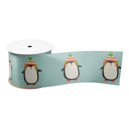 Cute Penguins Pattern - Aqua Green Kerstmis Lint (Spoel)
