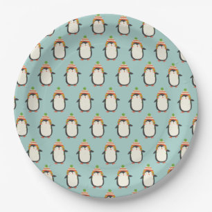 Cute Penguins Pattern - Aqua Green Kerstmis Papieren Bordje