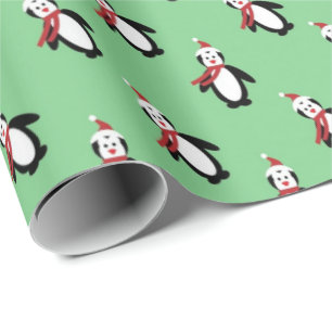 Cute Penguins Santa Hat Light Green Kerstmis Cadeaupapier