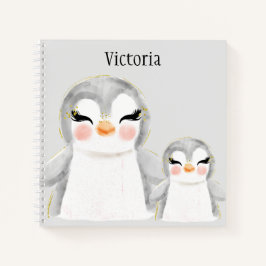 Cute Penguins Waterverf Name Sketch Notitieboek