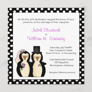 Cute Penguins Wedding Invitation Kaart