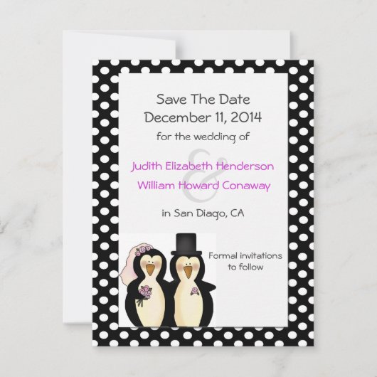 Cute Penguins Wedding Save the Date Announding (Voorkant)