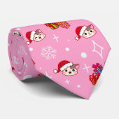 Cute Père Noël Kitties Retro rose Cravate de Noël (Roulé)