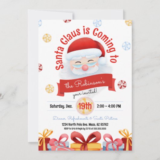 Cute Père Noël Thème Noël Invitation (Devant)