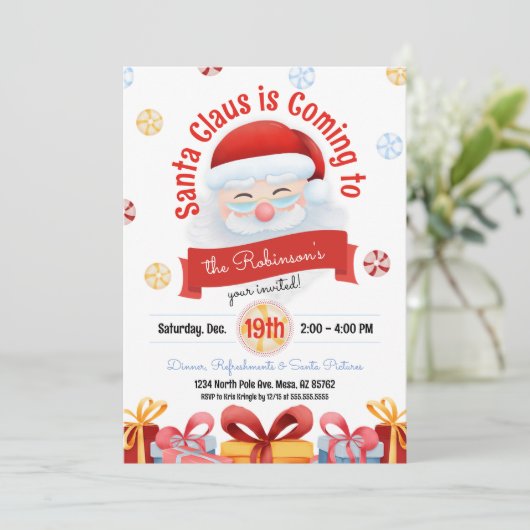 Cute Père Noël Thème Noël Invitation (Debout devant)