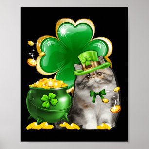 Cute Persian Cat Shamrock Irish Saint Patrick D Poster