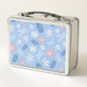 Cute Personal Métal Lunchbox bleu & rose floral (Dos)