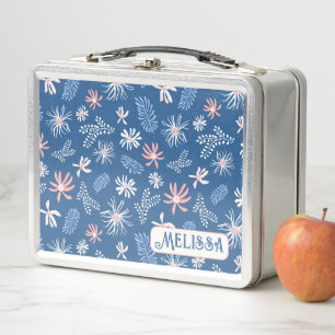 Cute Personal Métal Lunchbox bleu & rose floral