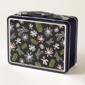 Cute Personal Metal Lunchbox rouge & noir floral (Dos)