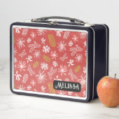 Cute Personal Metal Lunchbox rouge & noir floral (En situation)