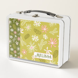 Cute Personal Métal Lunchbox vert & rose floral