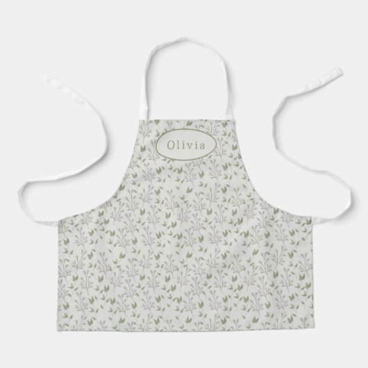 Cute Personalised Botanical Leaf Pattern Apron Schort (Voorkant)