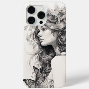 Cute Personalized Black Floral Wildflower Hoesje-M iPhone 15 Pro Max Hoesje