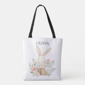 Cute Personalized Bunny Rabbit in Basket Draagtas (Achterkant)