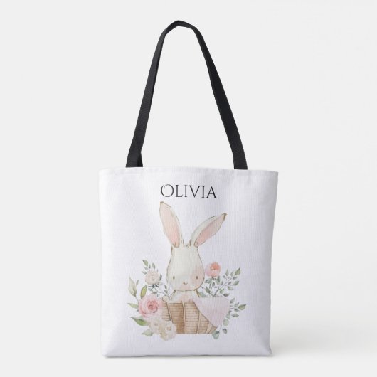 Cute Personalized Bunny Rabbit in Basket Draagtas (Achterkant)