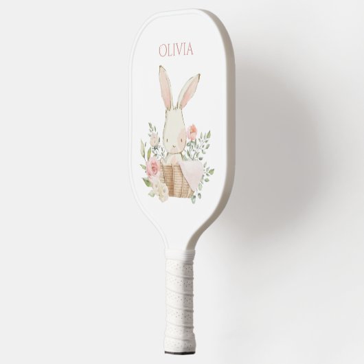Cute Personalized Bunny Rabbit in Basket Pickleball Paddle (Links)