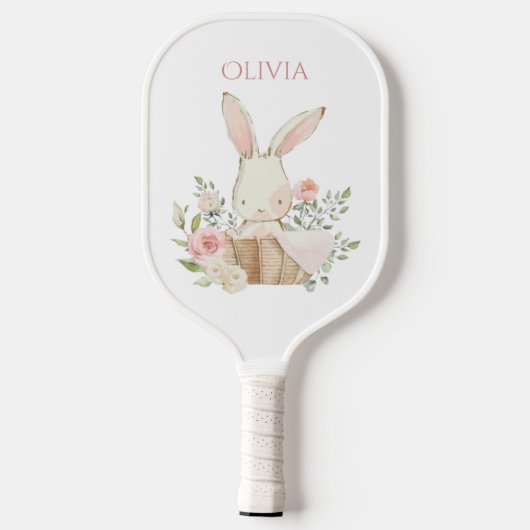 Cute Personalized Bunny Rabbit in Basket Pickleball Paddle (Achterkant)
