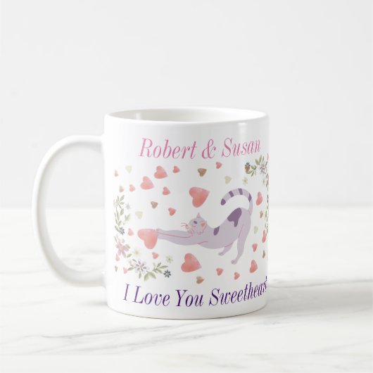 Cute Personalized Cat Valentine Giff Koffiemok (Links)