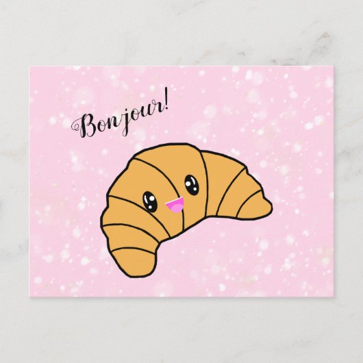 Cute Personalized Croissant Paris Bonjour Greeting Briefkaart (Voorkant)