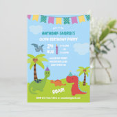 Cute Personalized Dinosaur the Party Kaart (Staand voorkant)