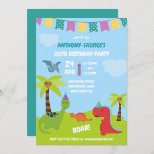 Cute Personalized Dinosaur the Party Kaart