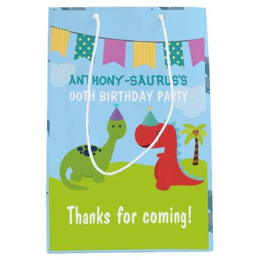 Cute Personalized Dinosaur the Party Medium Cadeauzakje (Voorkant)