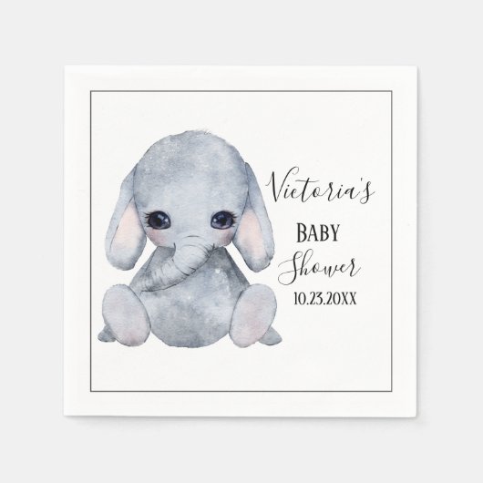 Cute Personalized Elephant Waterverf Baby shower Servet (Voorkant)