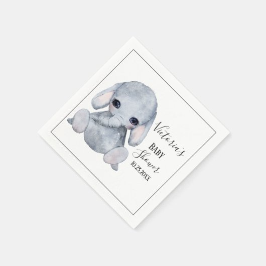 Cute Personalized Elephant Waterverf Baby shower Servet (Hoek)