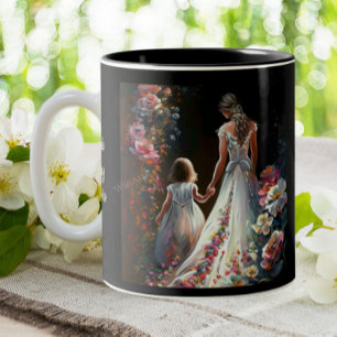 Cute Personalized Floral Moederdag Mam Daughter Tweekleurige Koffiemok