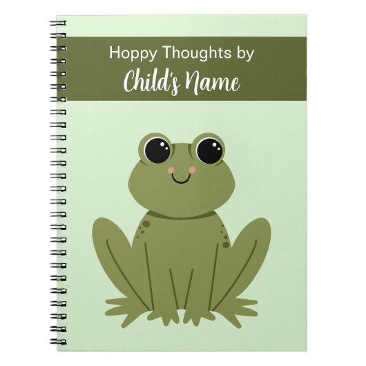 Cute Personalized Green Frog Hoppy Thoughts  Notitieboek (Voorkant)