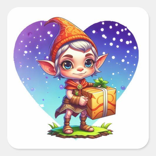 Cute Personalized Kerstmis Elf Vierkante Sticker (Voorkant)