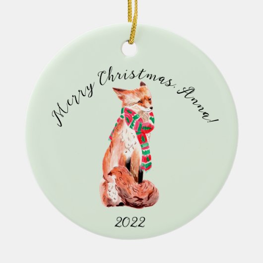 Cute Personalized Kerstmis Fox Keramisch Ornament (Voorkant)