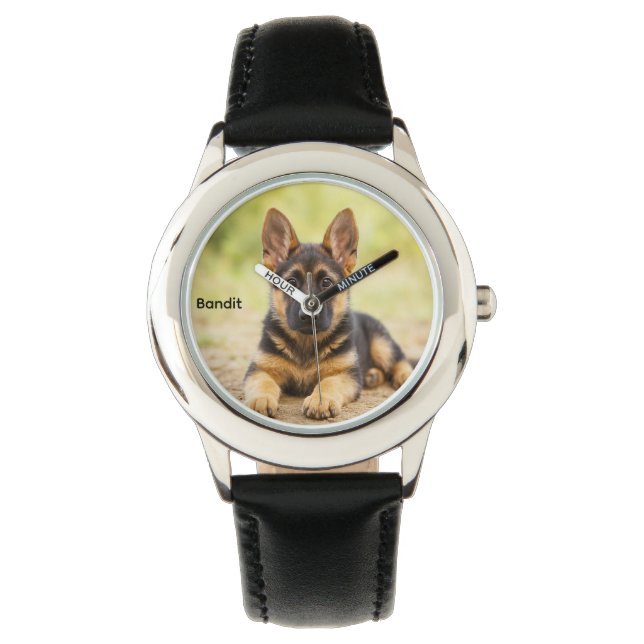 Cute Personalized Kid's German Shepherd Horloge (Voorkant)