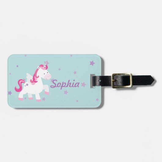 Cute Personalized Magical Unicorn Bagagelabel (Voorkant horizontaal)