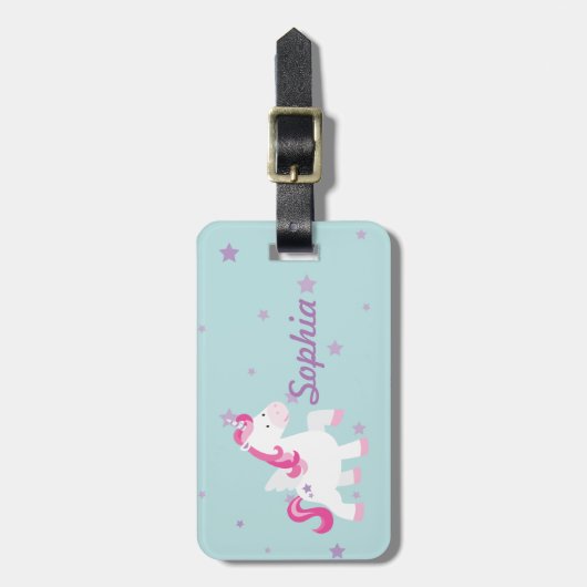 Cute Personalized Magical Unicorn Bagagelabel (Voorkant verticaal)