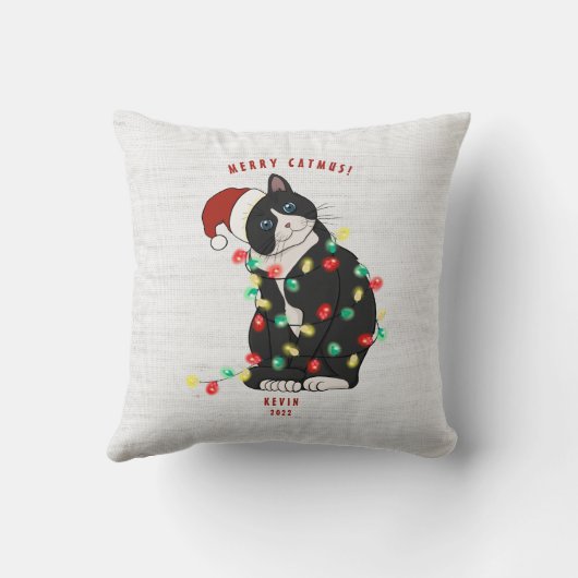 Cute Personalized Merry CatMus Funny Kerstmis Kussen (Achterkant)