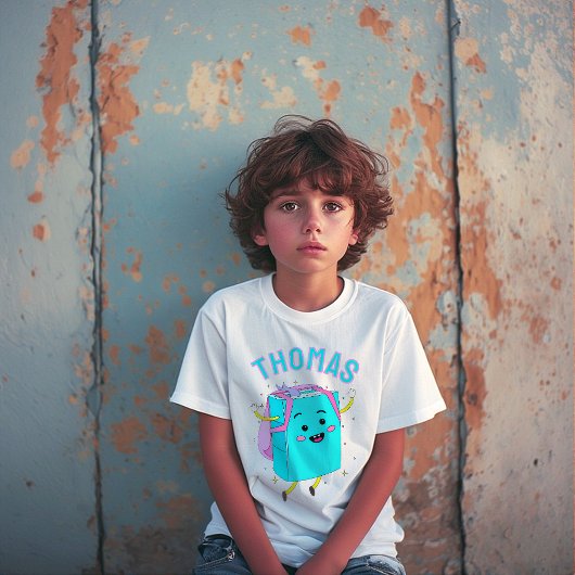 Cute Personalized Name Backpack Character Kids T-shirt