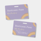 Cute Personalized Paarse Boho Rainbow Hall Pass Badge (Voor- en achterkant)
