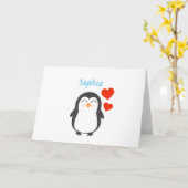 Cute Personalized Penguin Kaart (Gele Bloem)