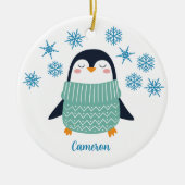 Cute Personalized Penguin Snowflake Kinder Kerstmi Keramisch Ornament (Voorkant)