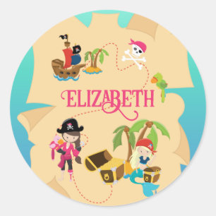 Cute Personalized Pink Pirate Girl Ronde Sticker