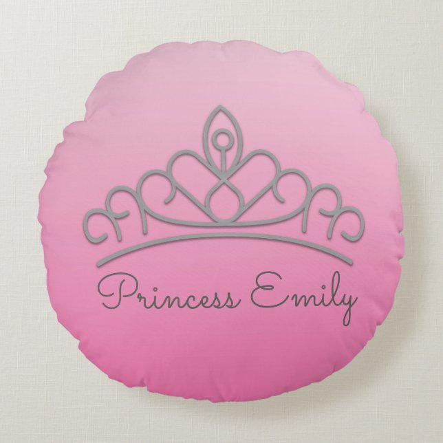 Cute Personalized Pink Princess Tiara Pillow Rond Kussen (Voorkant)