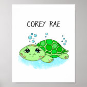 Cute Personalized Turtle Artwork Poster (Voorkant)