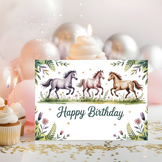 Cute Personalized Watercolor Horse Birthday Kaart